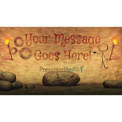 This custom design video show a prehistoric cave with torches lighting the wall.  You can customize this message and design in the CUSTOM YOUR MESSAGE tab.  Double mouse click on the text in the work area to edit.