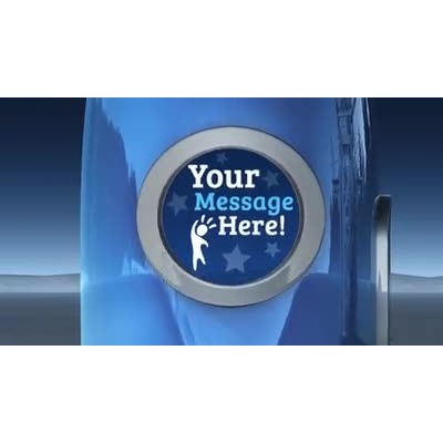 This custom design video shows a close up of a window in a space rocket, which zooms out to show a rocket taking off.  You can customize the window to show your own text and images.