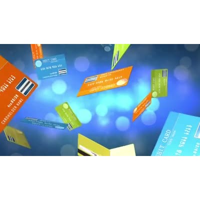 Different types of credit and debit cards fall in this scene.