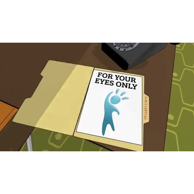 A spy sneaks into an office and uncovers a secret document customized with your design.