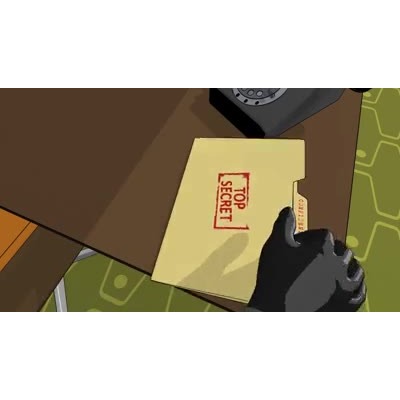 A spy opens a locked safe and uncovers a secret document customized with your design.