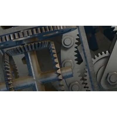 Old and scarred metal gears spin and move in this video background.
