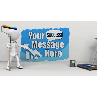 This custom design video shows a figure painting a wall.  You can customize the paint with your own text and images.