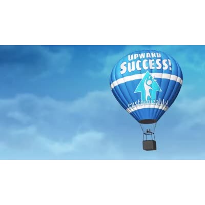This custom design video shows a hot air balloon flying up into the clouds.  You can customize the balloon with your own text and images.