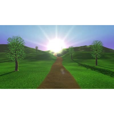 This video background shows a path going uphill vanishing off into the distance the sun going down behind it.