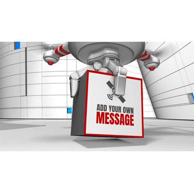 A drone delivers a box with your custom design on it.