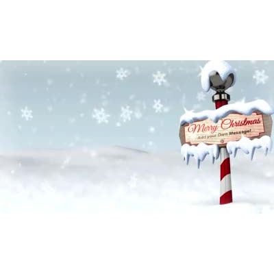 This custom design video shows a snowy scenery with a striped pole and sign.  You can customize the sign by adding your own image and text.