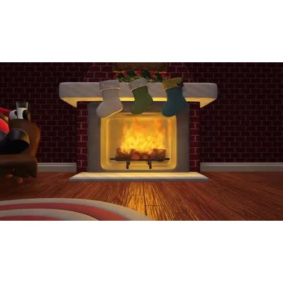 An Animated Video Background of Santa making himself at home right next to a fire.