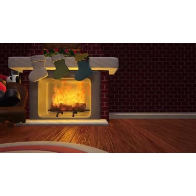 An Animated Video Background of Santa making himself at home right next to a fire.