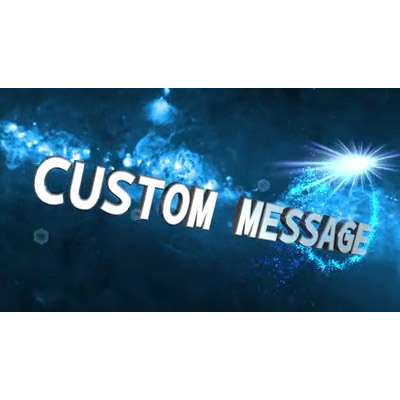 A flaring light trailing sparkles swirls around your custom message.