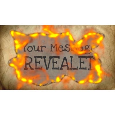 This customizable video features a mesmerizing display of fire burning a hole in a paper, revealing your custom message design!