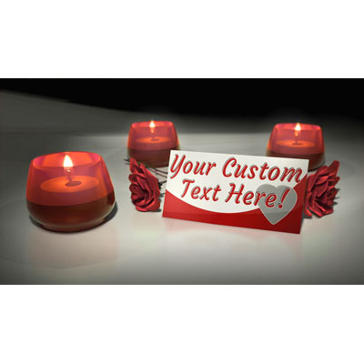 This custom design video shows a romantic scene with lit votive candles and a card.  You can customize the card by adding your own text and images using the online customizer.