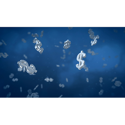 Money symbols float randomly in an underwater-like environment.