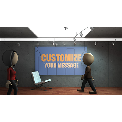 Business figures walk through a lobby with your custom design on the wall.