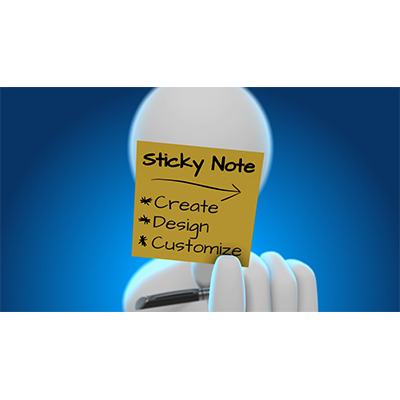 A figure writes on a sticky note with your custom message, then sticks it on the screen.