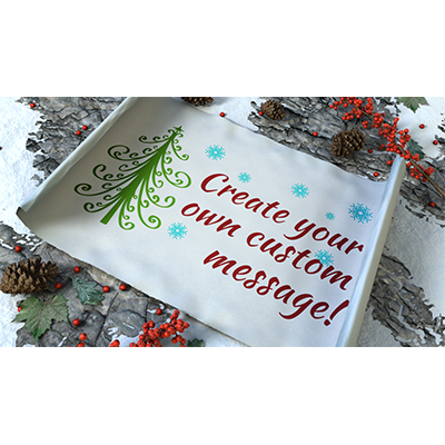 A scroll in a winter scene rolls open to reveal your custom design.