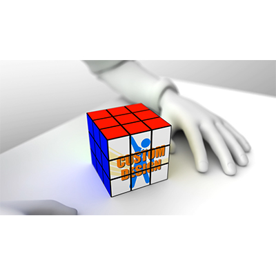 A pair of hands solve a puzzle cube with your custom design on it.