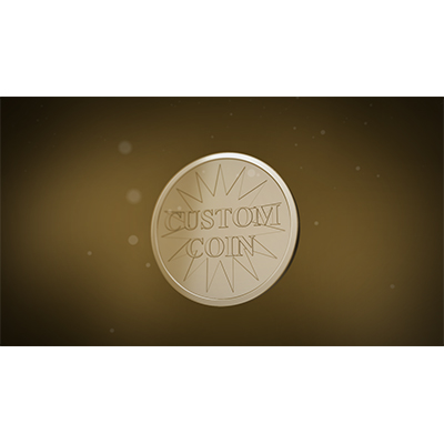 A gold coin with your custom design spins slowly.