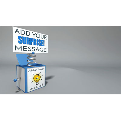 This custom design video shows a jack in the box toy with a sign popping out of it.