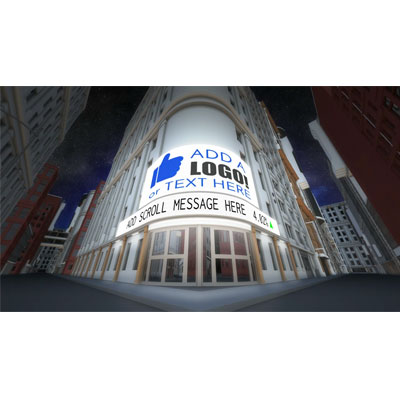 This custom design video show a corner building in a downtown with digital signs above its doors.
