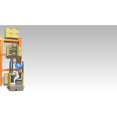 This video shows a warehouse worker switching pallets with boxes on them from one part of a rack to another.