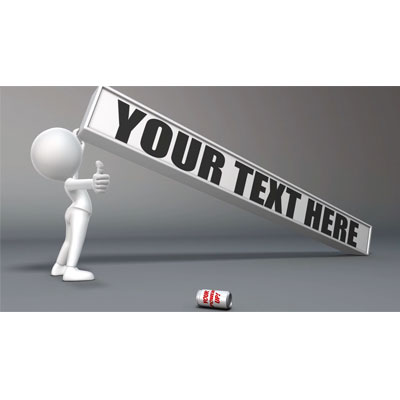 This custom design video shows a figure trying to lift a large object with custom text on it and fail, but then drink a power up drink gaining the energy to lift it.