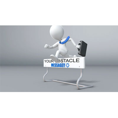 This custom design video shows a business figure with briefcase jumping over a hurdle obstacle.