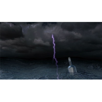 This video shows a bottle with a message in is floating out in rough treacherous seas.