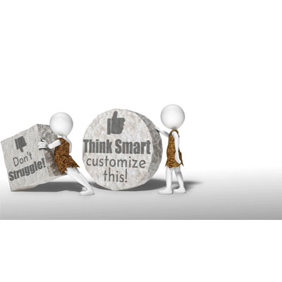 This custom design video shows a caveman struggling to push a square rock while another caveman strolls by pushing a circle rock with ease.  &lt;br&gt;&lt;br&gt;  You can customize each rock face by adding your own text and images using our online customizer.