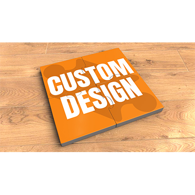 Four puzzle pieces join together to reveal your custom design.