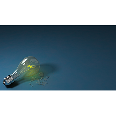 A shattered light bulb wobbles on the grounds as it flickers and sparks. This video can represent an idea gone bad.