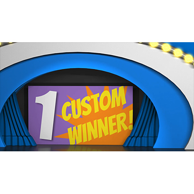 Your custom design is revealed behind curtain number one on this game show set.