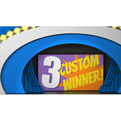 Your custom design is revealed behind curtain number three on this game show set.