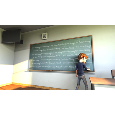 A student writes the message of your choice many times across the schoolroom chalkboard.