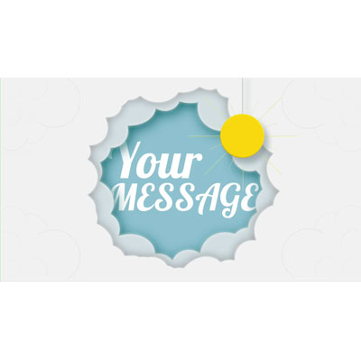 This custom design video show dark clouds and gloomy sky being parted away by sunshine.  The area behind the parted clouds is set up for customization.  Add your own text and images to this area by using our online customizer.