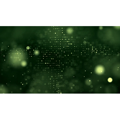 An abstract scene of green dots in and out of focus slowly undulating.