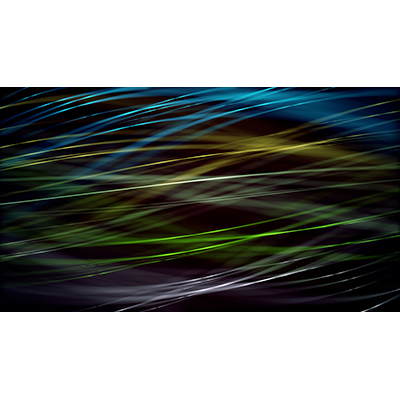 Multi-colored strings flow across a dark background.