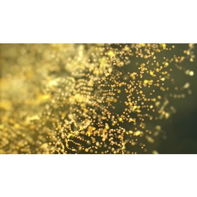 Glowing gold particles flowing in this undulated video.