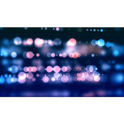 Colorful dots appear and pulse on a dark blue background.