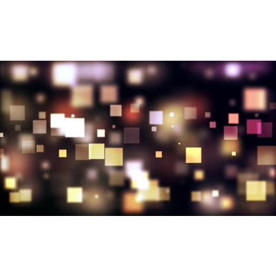 Squares in and out of focus float randomly over a dark background.