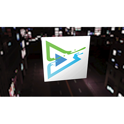 A cloth covering falls to reveal your logo floating in a city at night.