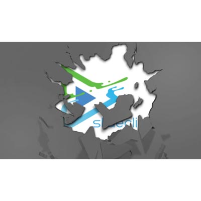 This logo reveal video shows a wall with pieces falling away to reveal your own logo behind it.  Easily add your own logo to this scene.