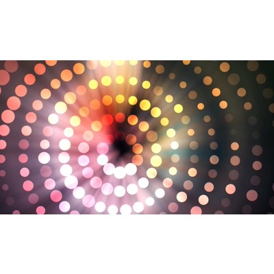 Spinning wheel with multicolored dots in a disco like background.