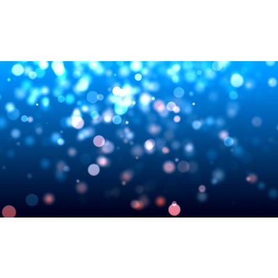 Blue and white particles floating around a blurry background.