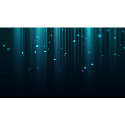 Particles floating across blue rays in this abstract background.