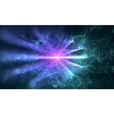 Colorful waves of particles flow across this abstract video.