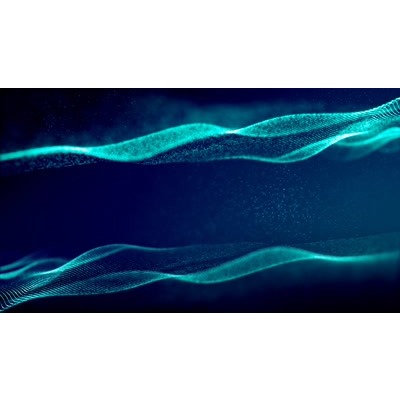 Blue particles flow across this abstract video background.