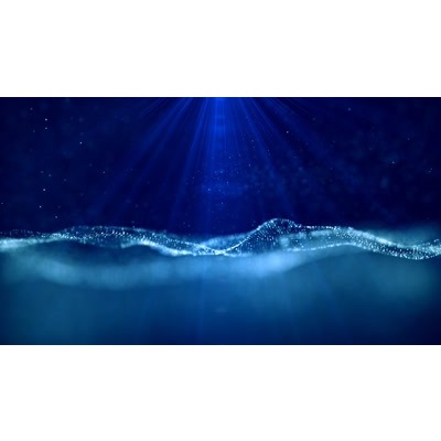 Blue particles float across this abstract video background.