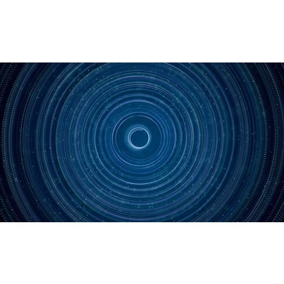 Colorful rings particle across this abstract background.