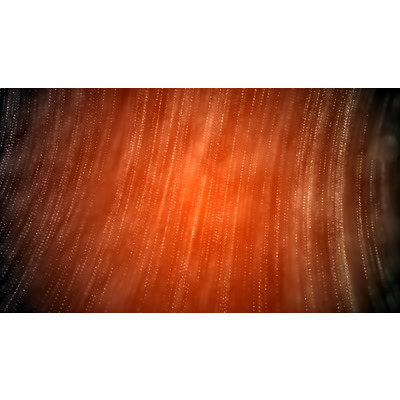 Orange beads flow across abstract background.